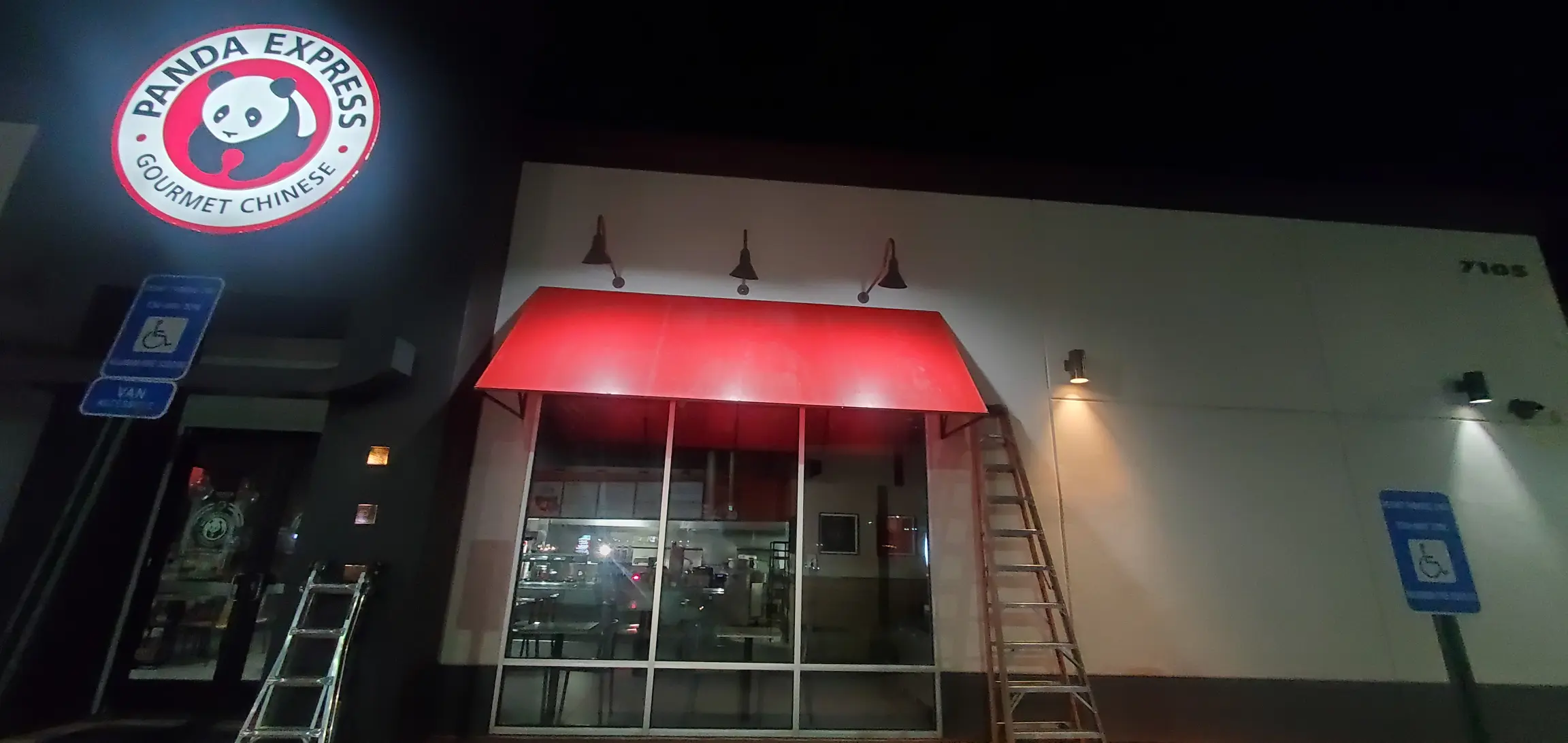 Window Awnings & DT OCS Canopy Recover - Commercial LED sign installation - Panda Express #1348 - Allen Black Sign Co